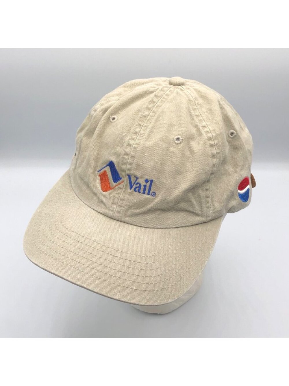 Vintage Vail Ski Resorts 98-99 Staff Khaki Strapback Hat Cap Pepsi Sprint